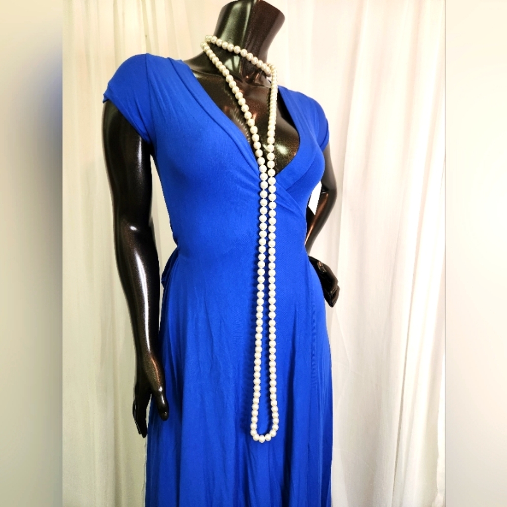 Royal Blue Maxi Wrap Dress-Custom Cut & Sewn - Picture 4 of 16